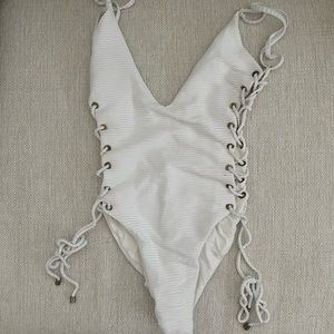 Textured White One Piece Bikini